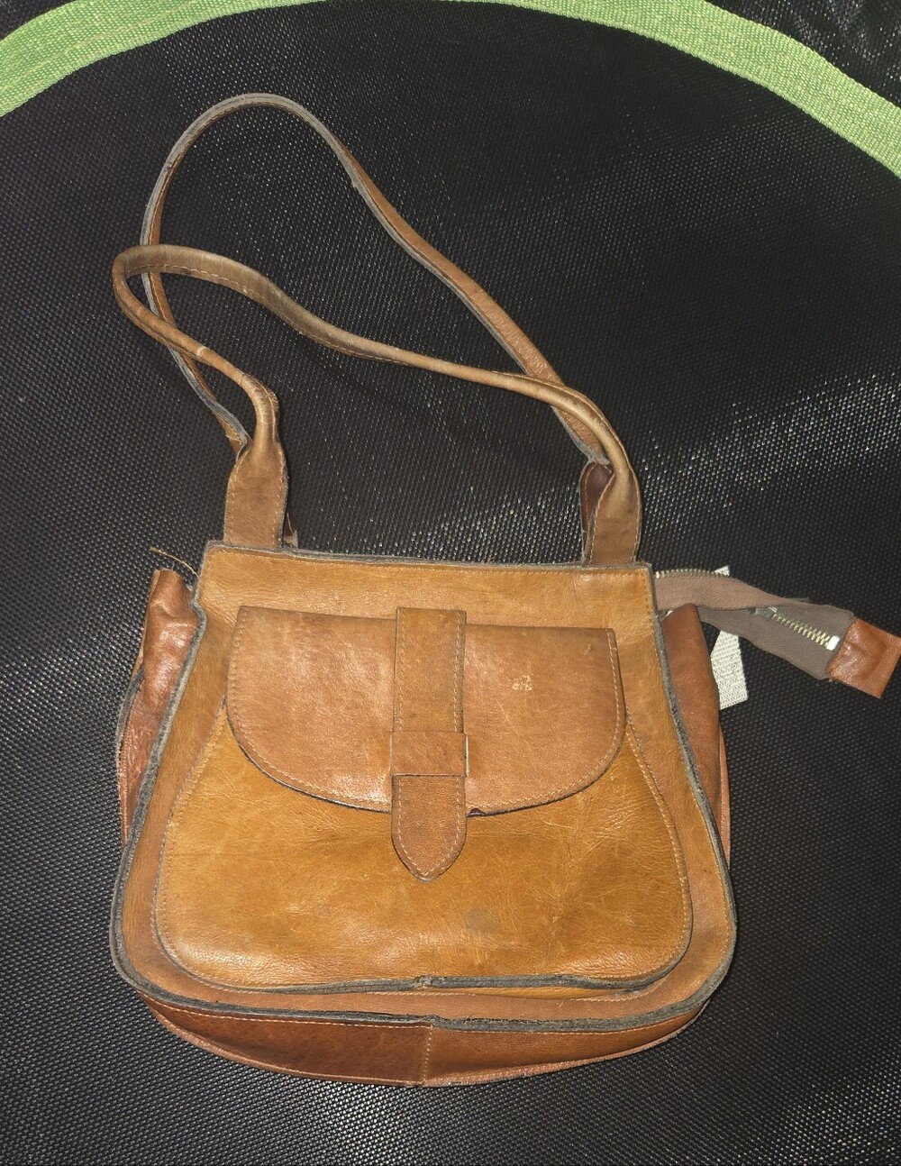 Vintage 70s Leather Brown Bag Crossbody Shoulder Sling Purse Western